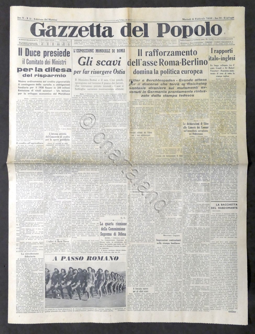 Giornale Gazzetta del Popolo N. 33 - Duce presiede per …