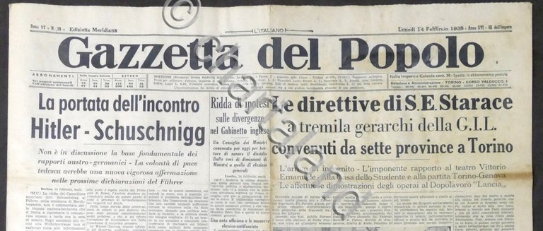 Giornale Gazzetta del Popolo N. 38 La portata incontro Hitler …