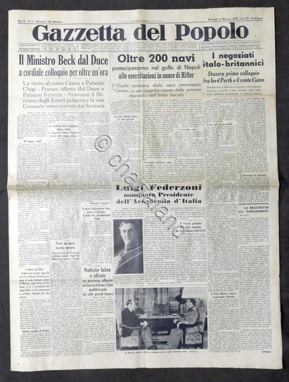 Giornale Gazzetta del Popolo N. 57 - Ministro Beck dal …