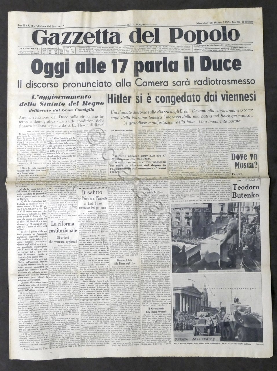 Giornale Gazzetta del Popolo N. 64 - Aggiornamento dello Statuto …