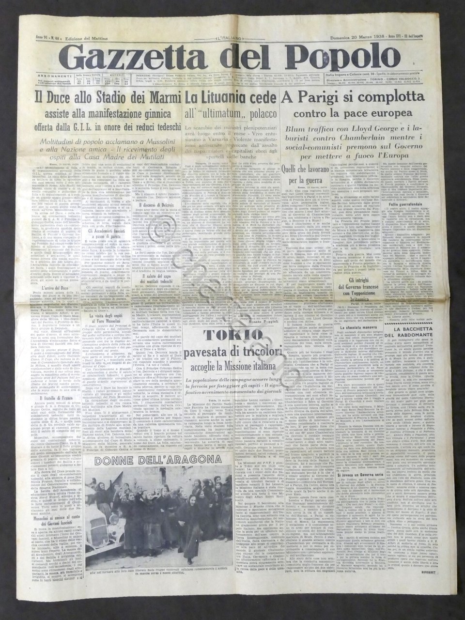 Giornale Gazzetta del Popolo N. 68 - Il Duce allo …