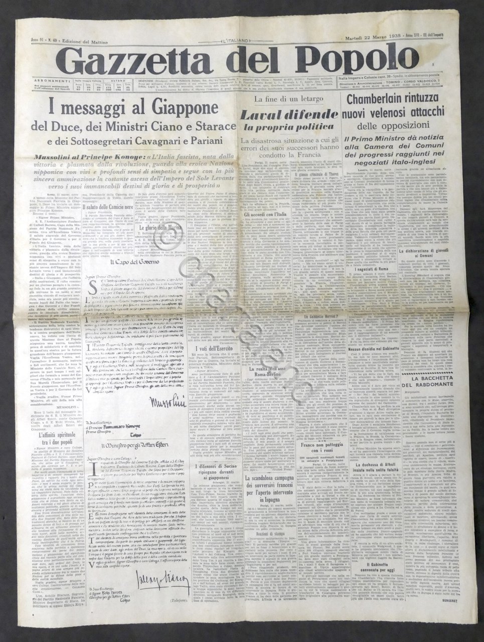 Giornale Gazzetta del Popolo N. 69 - I messaggi al …