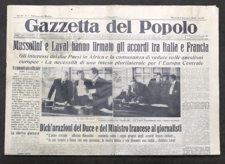 Giornale Gazzetta del Popolo N. 7 - Gli accordi tra … | Immagine Gallery 1