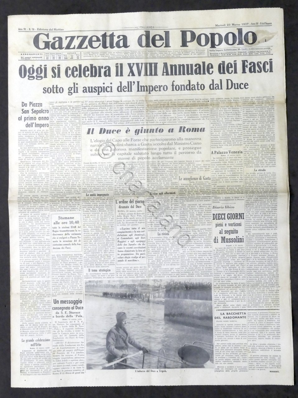 Giornale Gazzetta del Popolo N. 70 - Oggi si celebra …