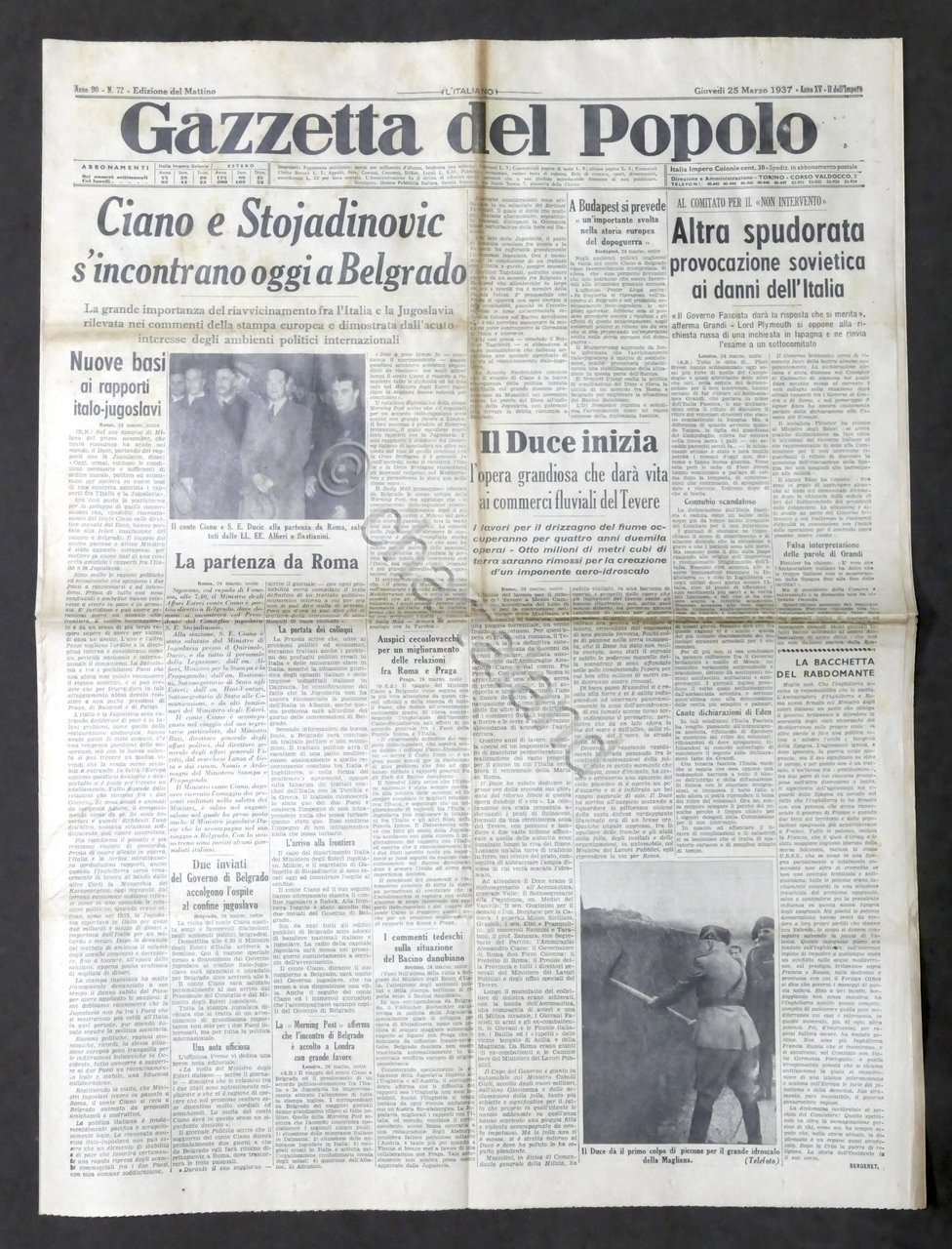 Giornale Gazzetta del Popolo N. 72 - Ciano e Stojadinovic …