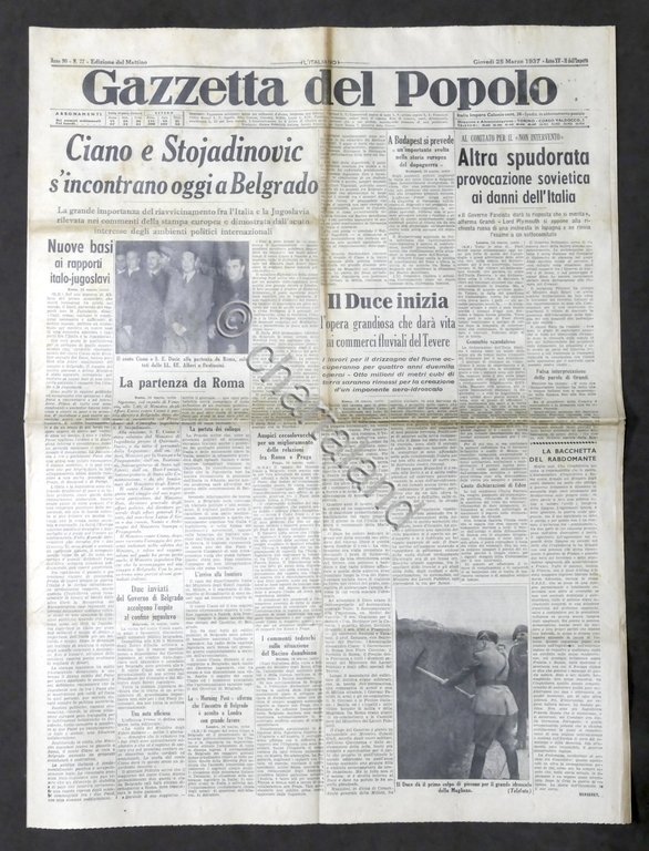 Giornale Gazzetta del Popolo N. 72 - Ciano e Stojadinovic …