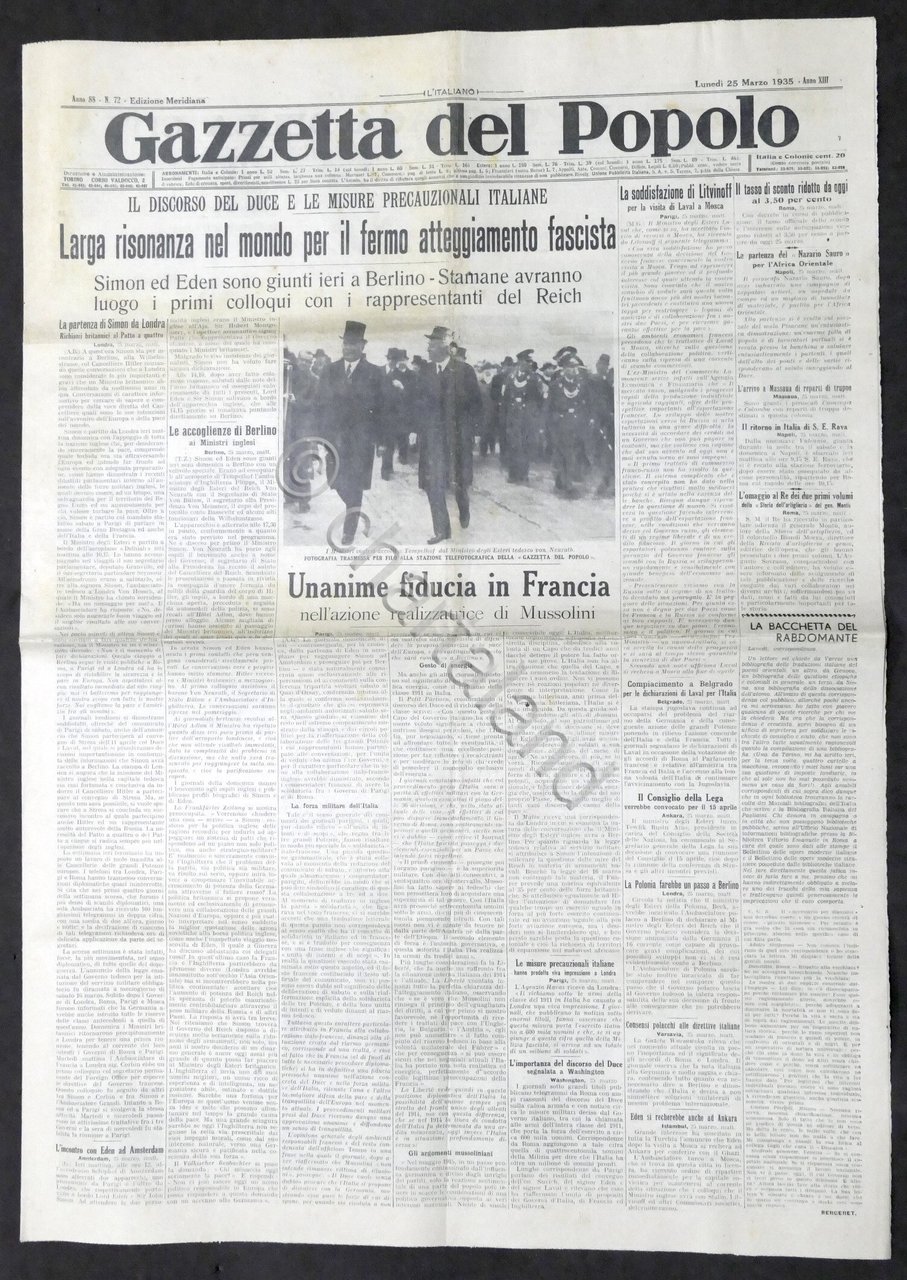Giornale Gazzetta del Popolo N. 72 - Unanime fiducia in …