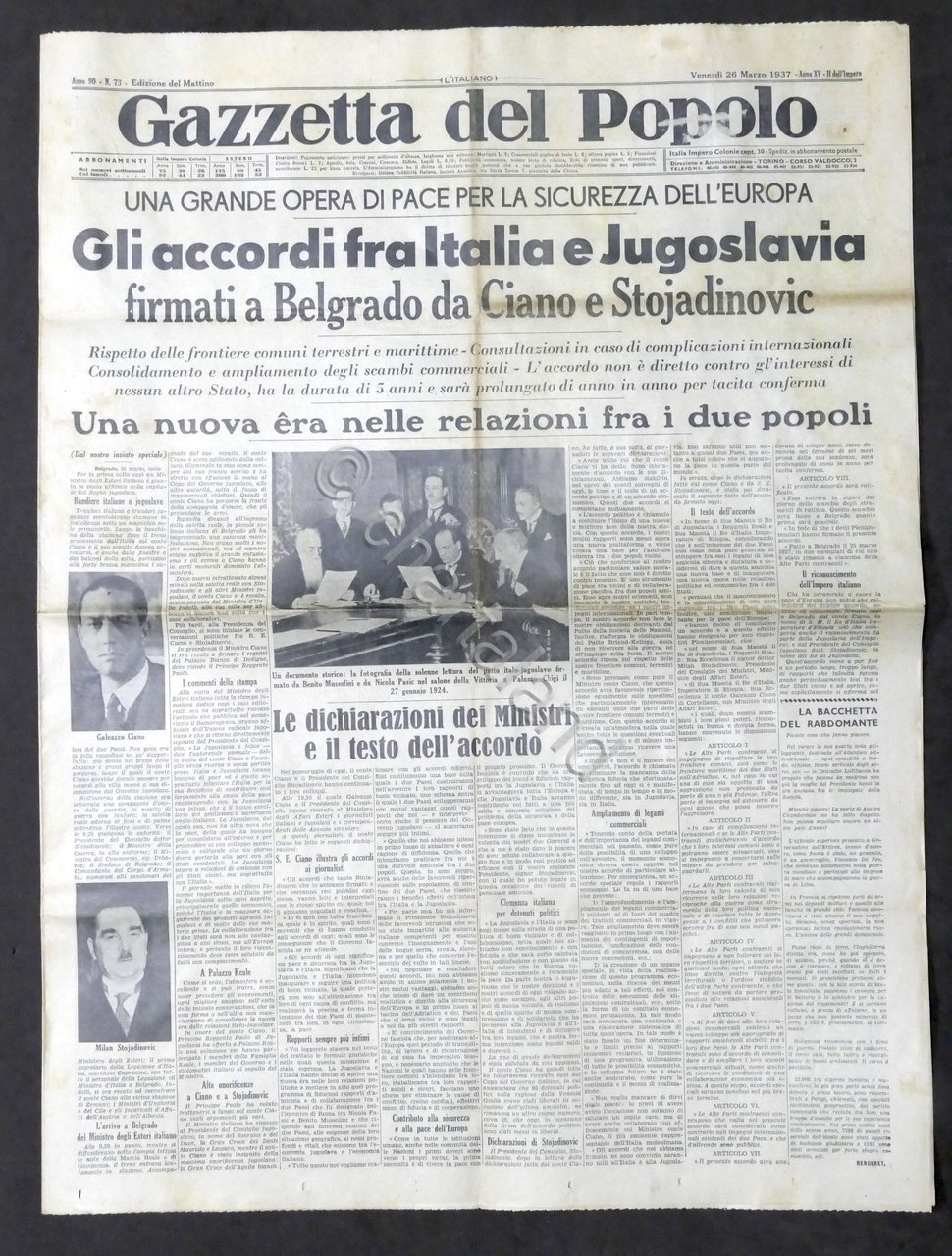 Giornale Gazzetta del Popolo N. 73 - Gli accordi tra …