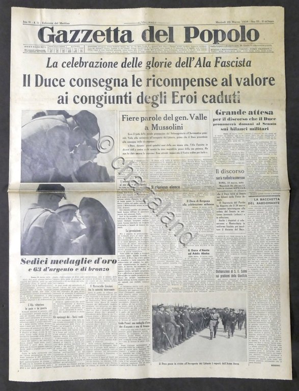 Giornale Gazzetta del Popolo N. 75 - Duce consegna le …
