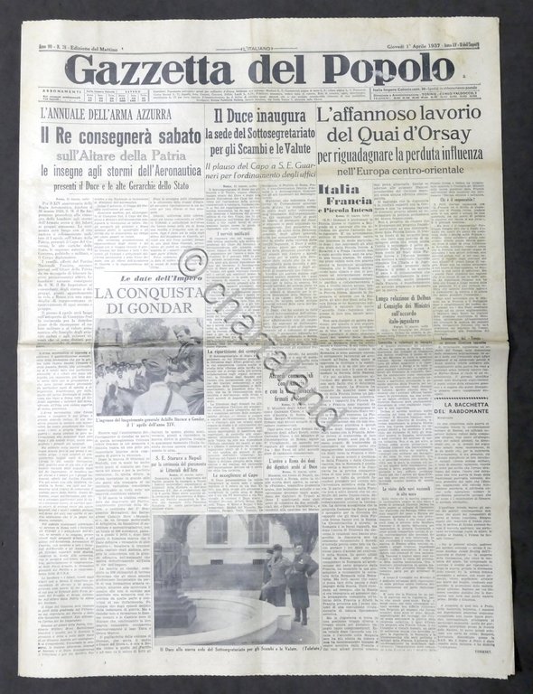Giornale Gazzetta del Popolo N. 78 - Duce inaugura sede …