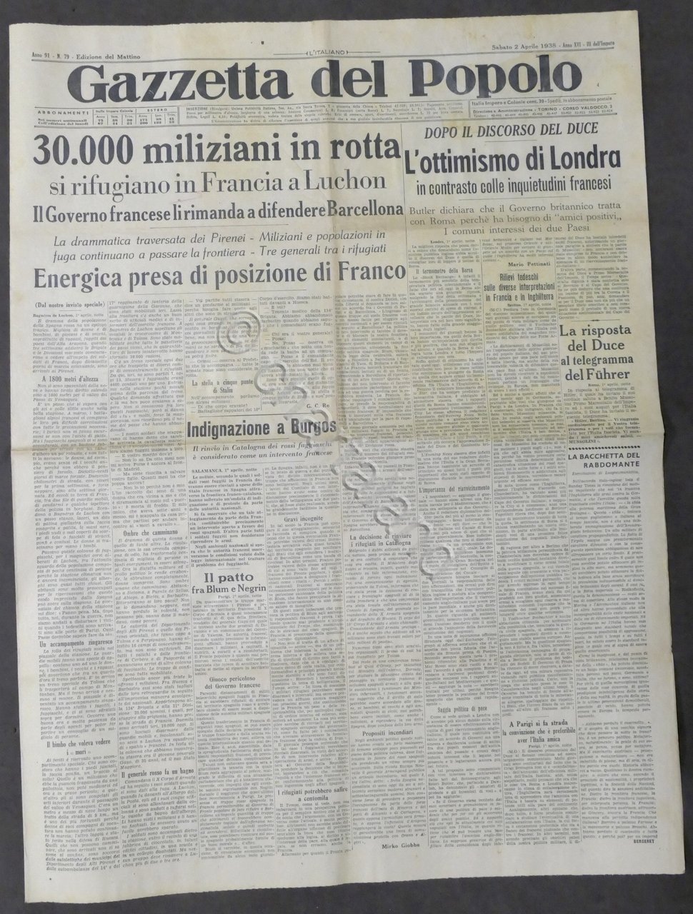 Giornale Gazzetta del Popolo N. 79 - Energica presa di …