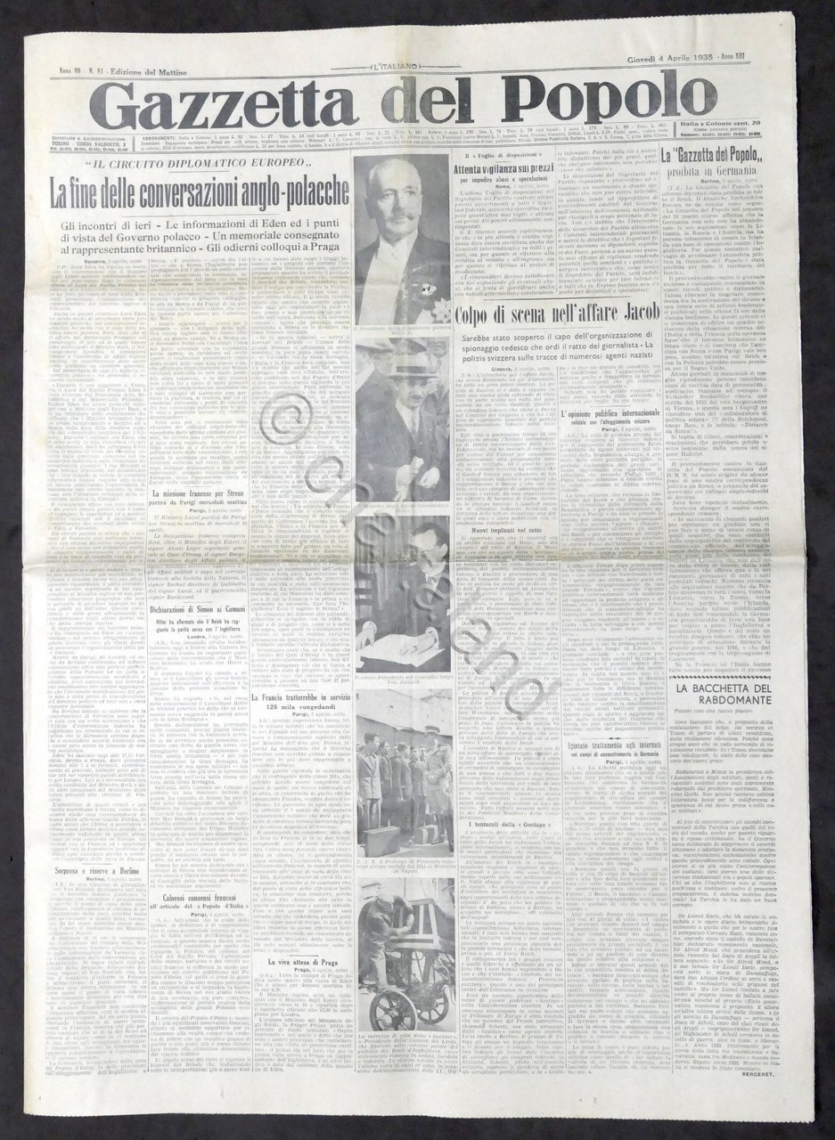 Giornale Gazzetta del Popolo N. 81 Fine delle conversazioni anglo …