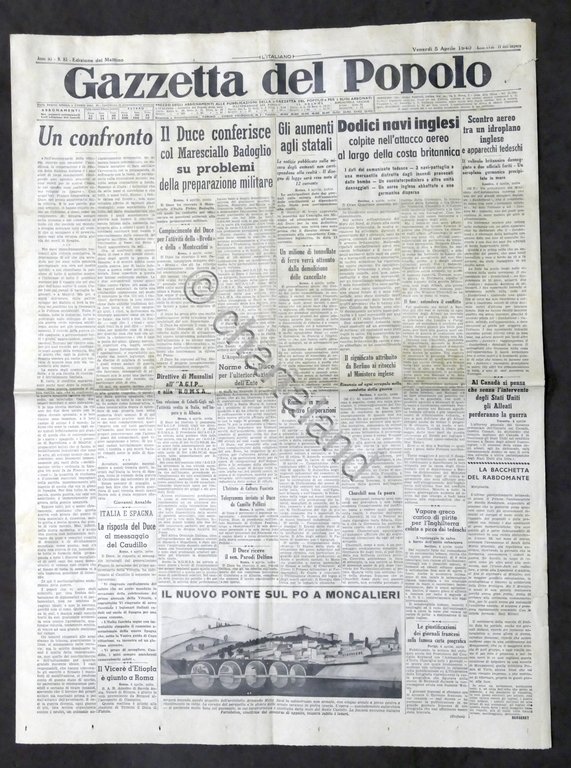 Giornale Gazzetta del Popolo N. 83 Duce conferisce con Maresciallo …