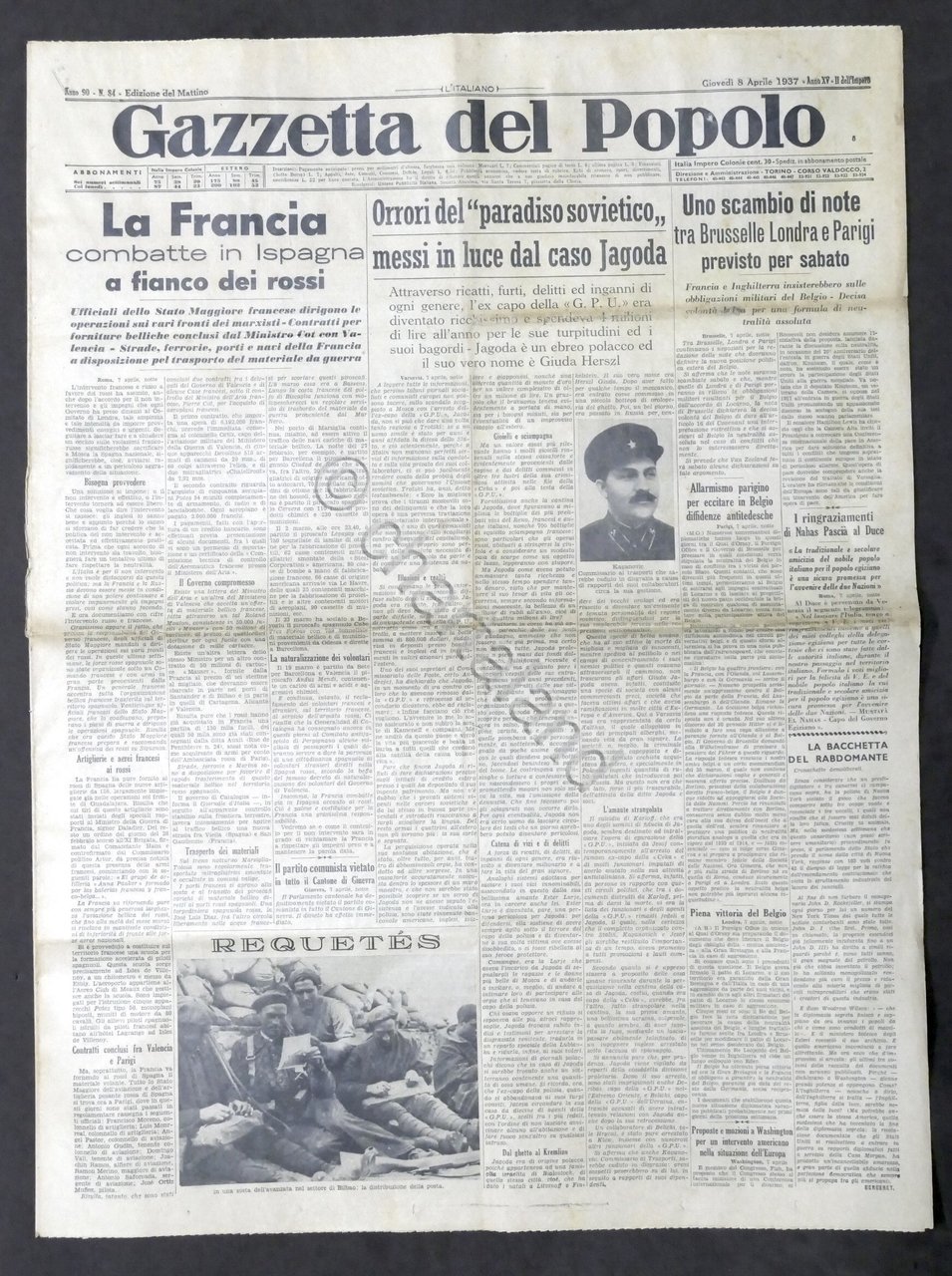 Giornale Gazzetta del Popolo N.84 Francia combatte in Spagna a …