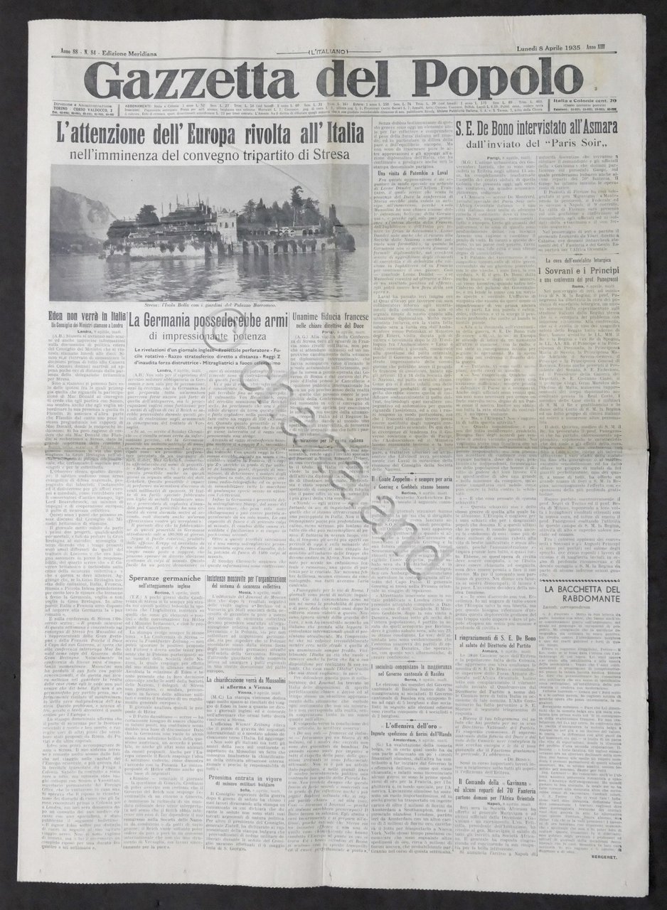 Giornale Gazzetta del Popolo N.84 Mer. Attenzione Europa rivolta all'Italia …