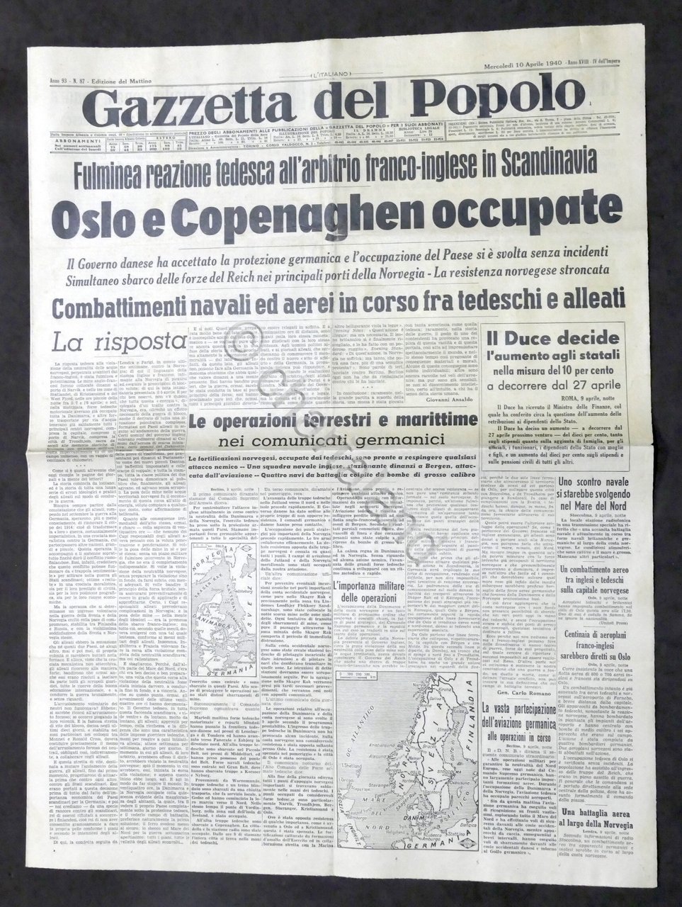 Giornale Gazzetta del Popolo N. 87 - Oslo e Copenaghen …