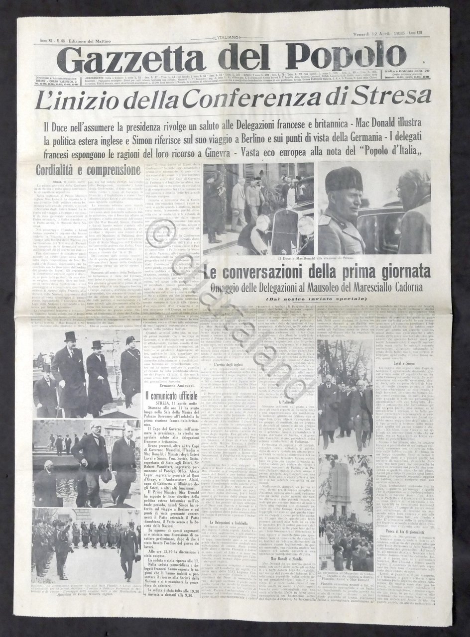 Giornale Gazzetta del Popolo N. 88 - L'inizio della Conferenza …