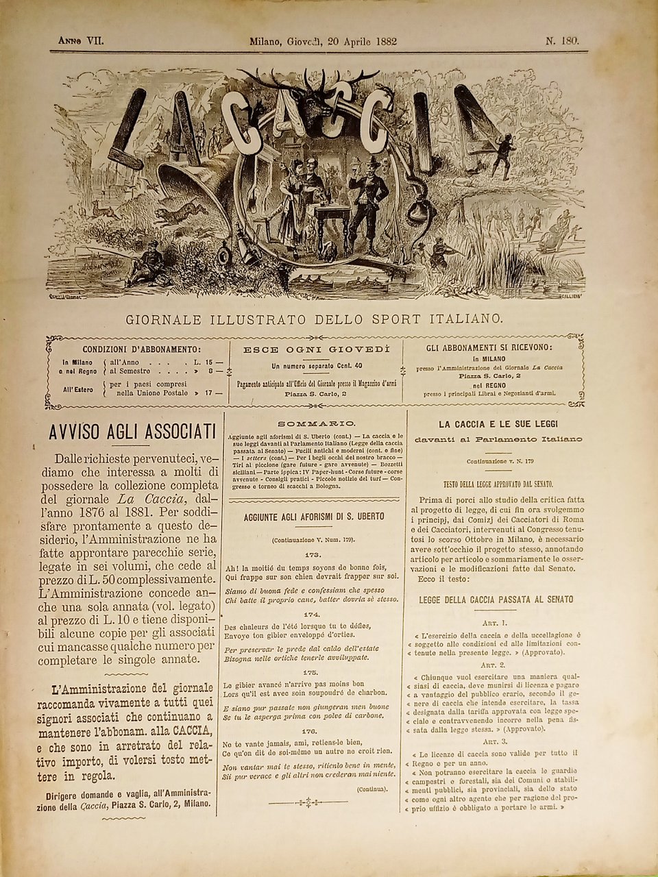 Giornale Illustrato dello Sport Italiano - La Caccia N. 180 …