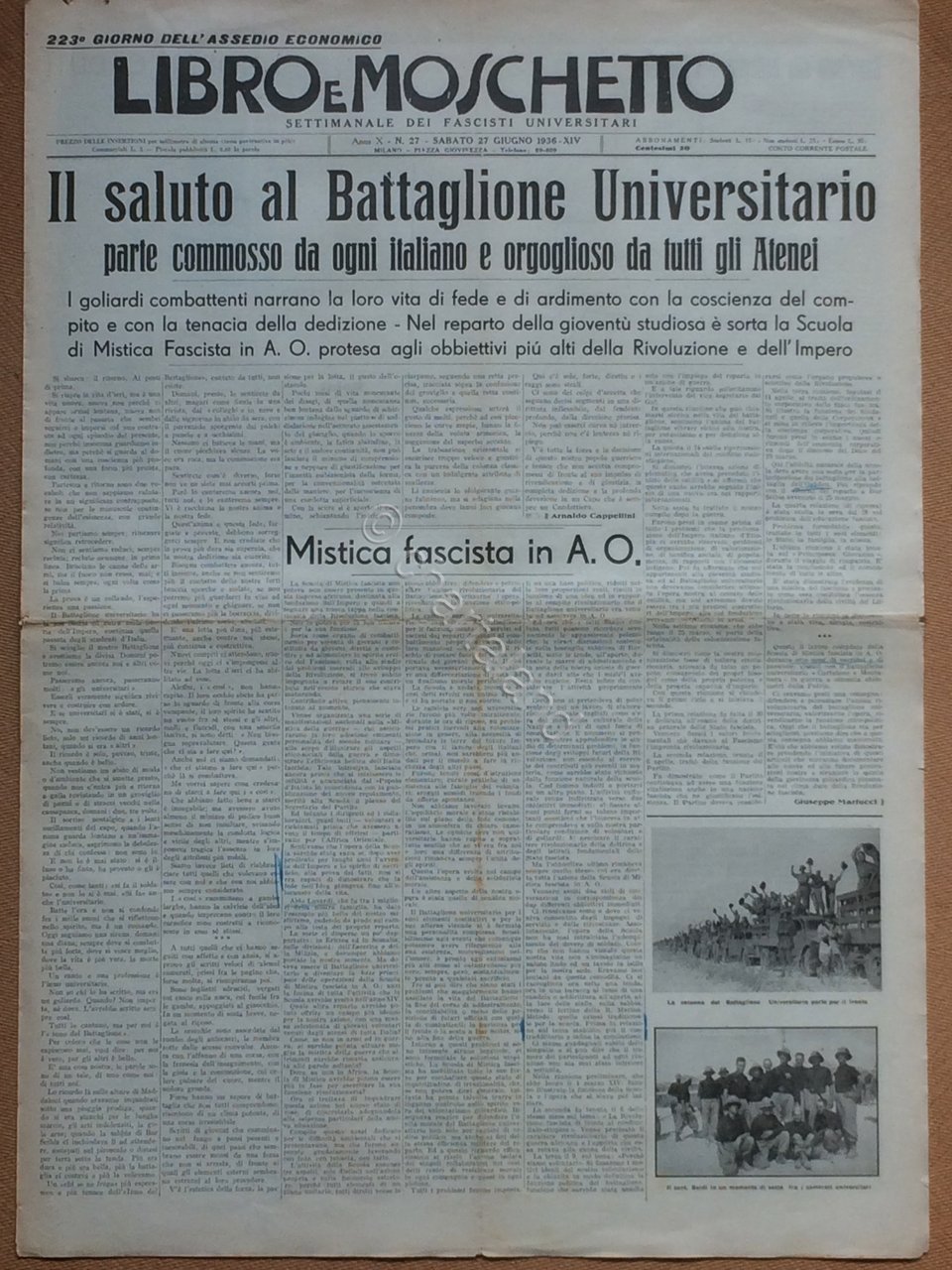 Giornale Libro e Moschetto GUF 1936 n. 27 | Immagine principale