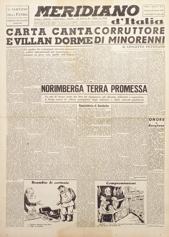 Giornale Meridiano d'italia N. 7 - Carta canta e villan dorme - 1949