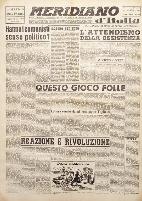 Giornale Meridiano d'italia N. 8 - L'Attendismo della Resistenza - 1949