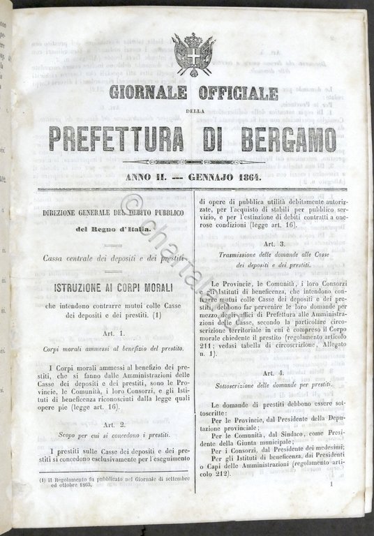 Giornale Officiale della Prefettura di Bergamo - norme e decreti anno II - 1864