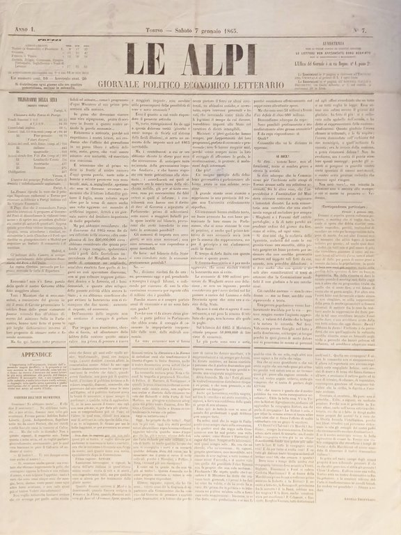 Giornale Politico Economico Letterario di Torino - Le Alpi N. 7 - 1865