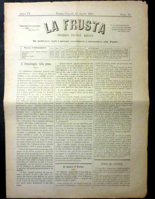 Giornale Politico Morale Roma - La Frusta - Anno VI …