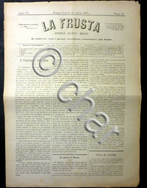 Giornale Politico Morale Roma - La Frusta - Anno VI …