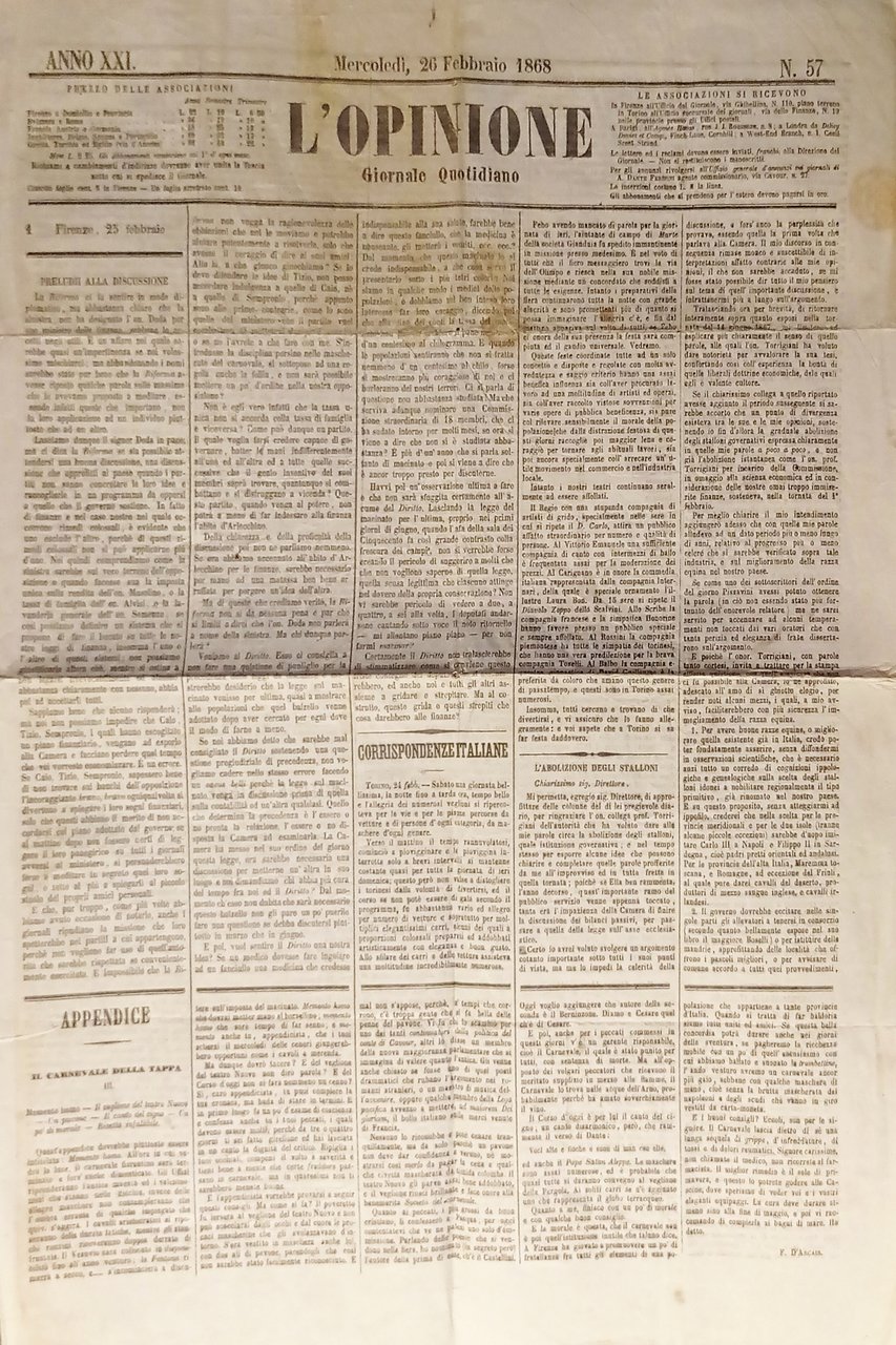 Giornale Quindicinale - L'Opinione N. 57 - 1868 | Immagine principale