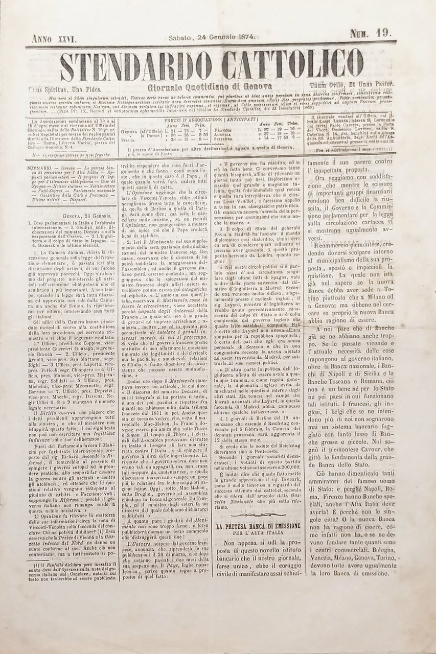 Giornale Quotidiano di Genova - Stendardo Cattolico N. 19 - … | Immagine principale