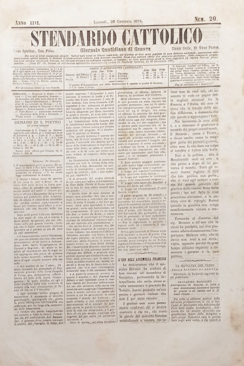 Giornale Quotidiano di Genova - Stendardo Cattolico N. 20 - … | Immagine principale
