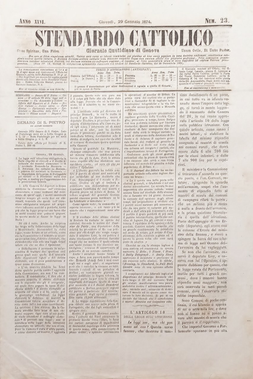 Giornale Quotidiano di Genova - Stendardo Cattolico N. 23 - … | Immagine principale