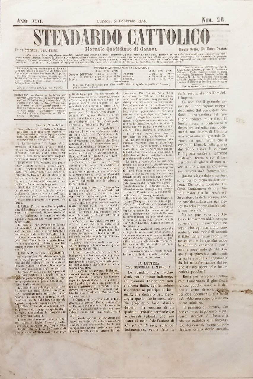 Giornale Quotidiano di Genova - Stendardo Cattolico N. 26 - … | Immagine principale