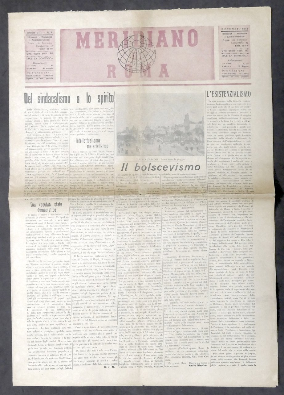 Giornale settimanale - Meridiano di Roma - 3 gennaio 1943 | Immagine principale