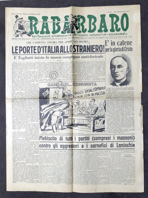 Giornale Settimanale Satira - Rabarbaro N. 38 Roma - 1947