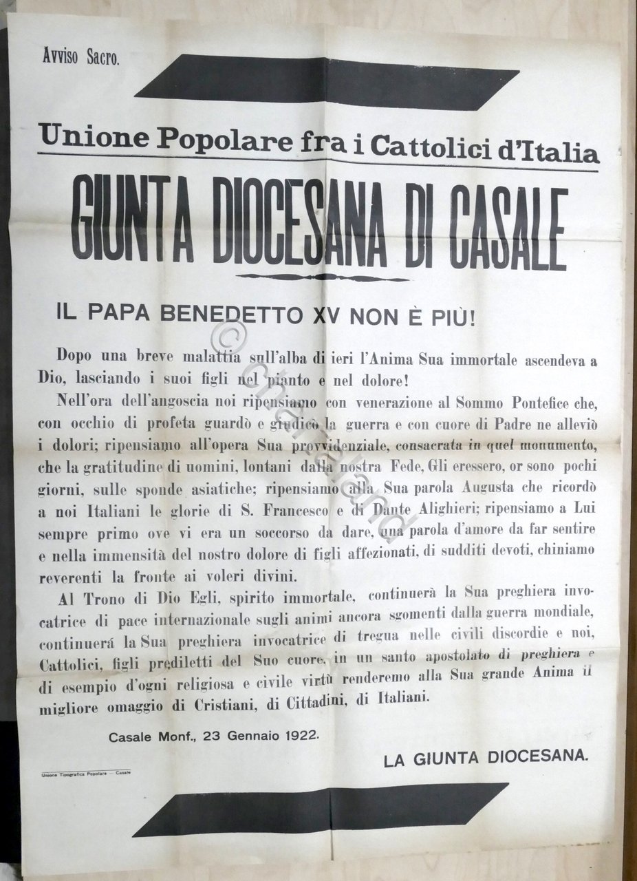 Giunta Diocesana di Casale - Avviso Sacro - Morte di …