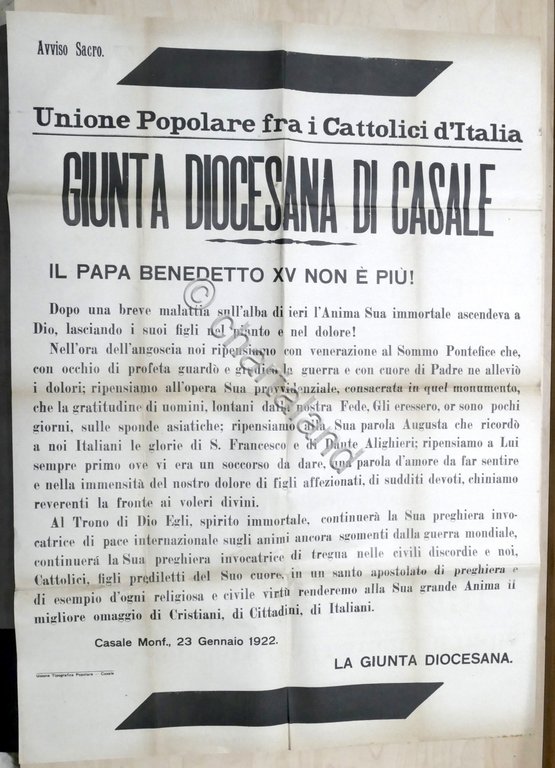 Giunta Diocesana di Casale - Avviso Sacro - Morte di …
