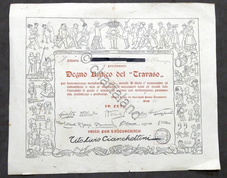 Goliardia - Diploma - Degno Amico del Travaso - 1921
