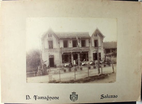 Grande foto epoca Tamagnone albumina albergo ristorante Piemonte Saluzzo 1880 …