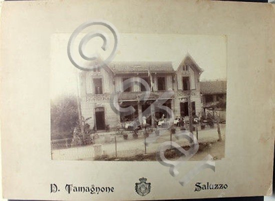 Grande foto epoca Tamagnone albumina albergo ristorante Piemonte Saluzzo 1880 …