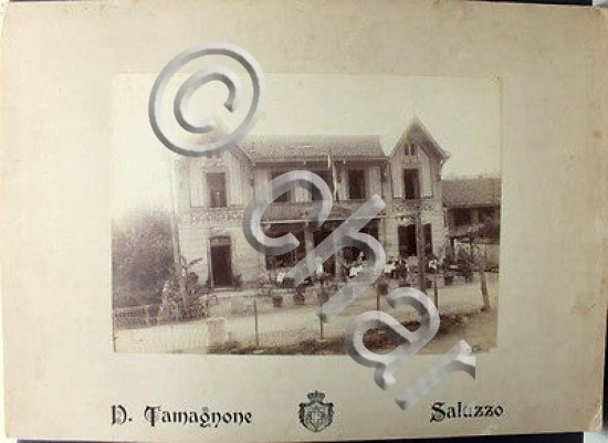 Grande foto epoca Tamagnone albumina albergo ristorante Piemonte Saluzzo 1880 …