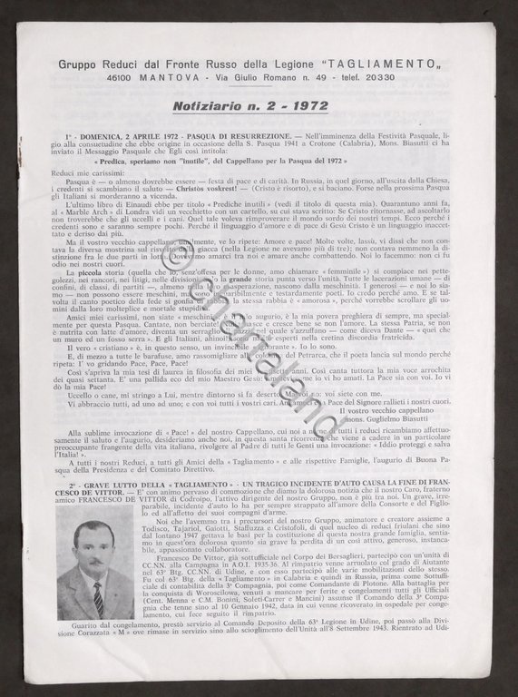 Gruppo Reduci Fronte Russo Legione Tagliamento - Mantova Notiziario N. …