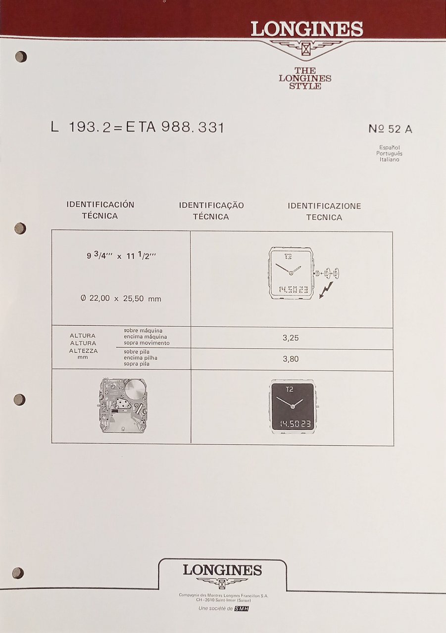 Identificazione Tecnica Longines N. 52 A - L 193.2 = … | Immagine principale