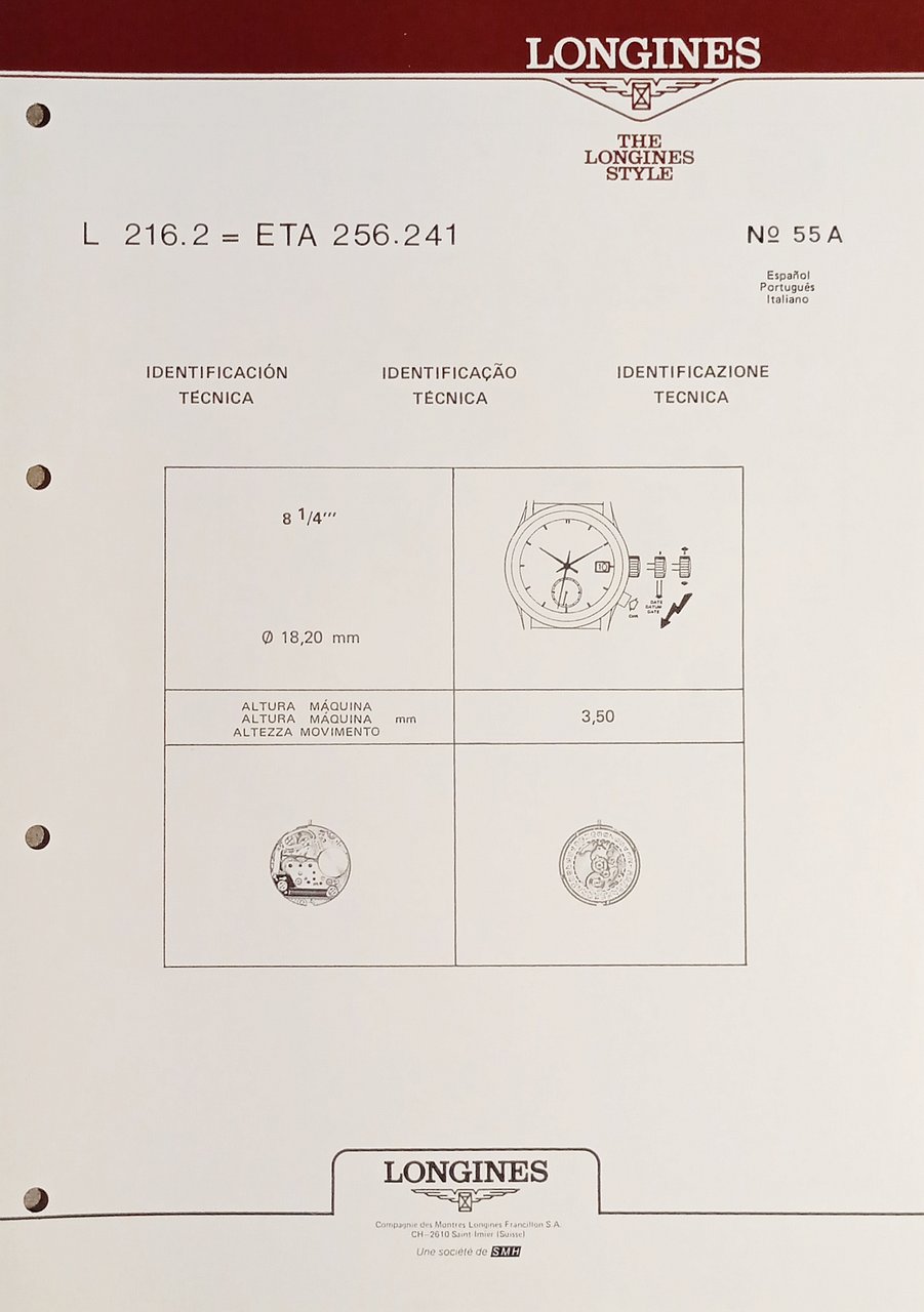 Identificazione Tecnica Longines N. 55 A - L 216.2 = … | Immagine principale