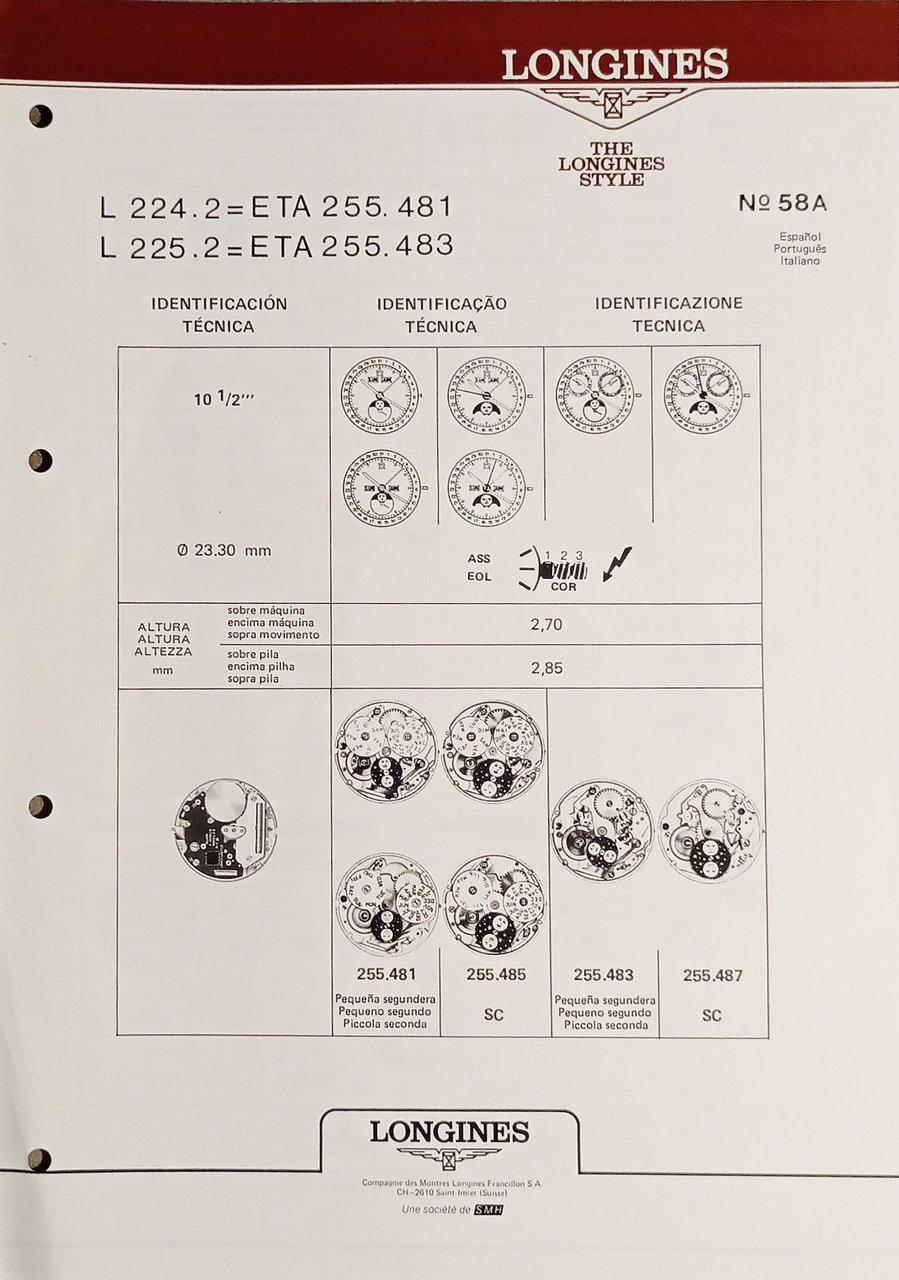 Identificazione Tecnica Longines N. 58 A - L 224.2 = … | Immagine principale