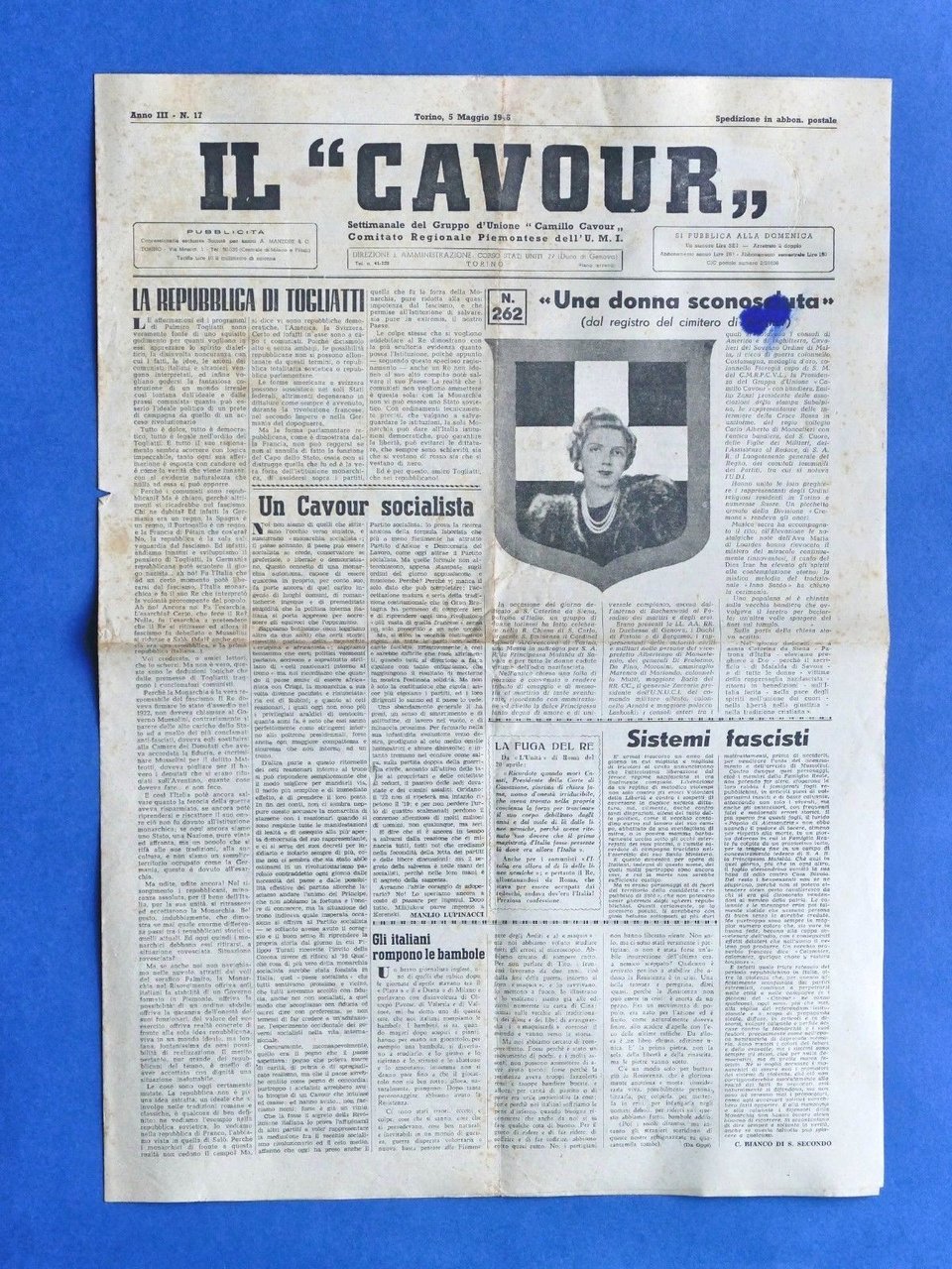 Il Cavour Settimanale Unione Monarchica Italiana Torino - N° 17 … | Immagine principale