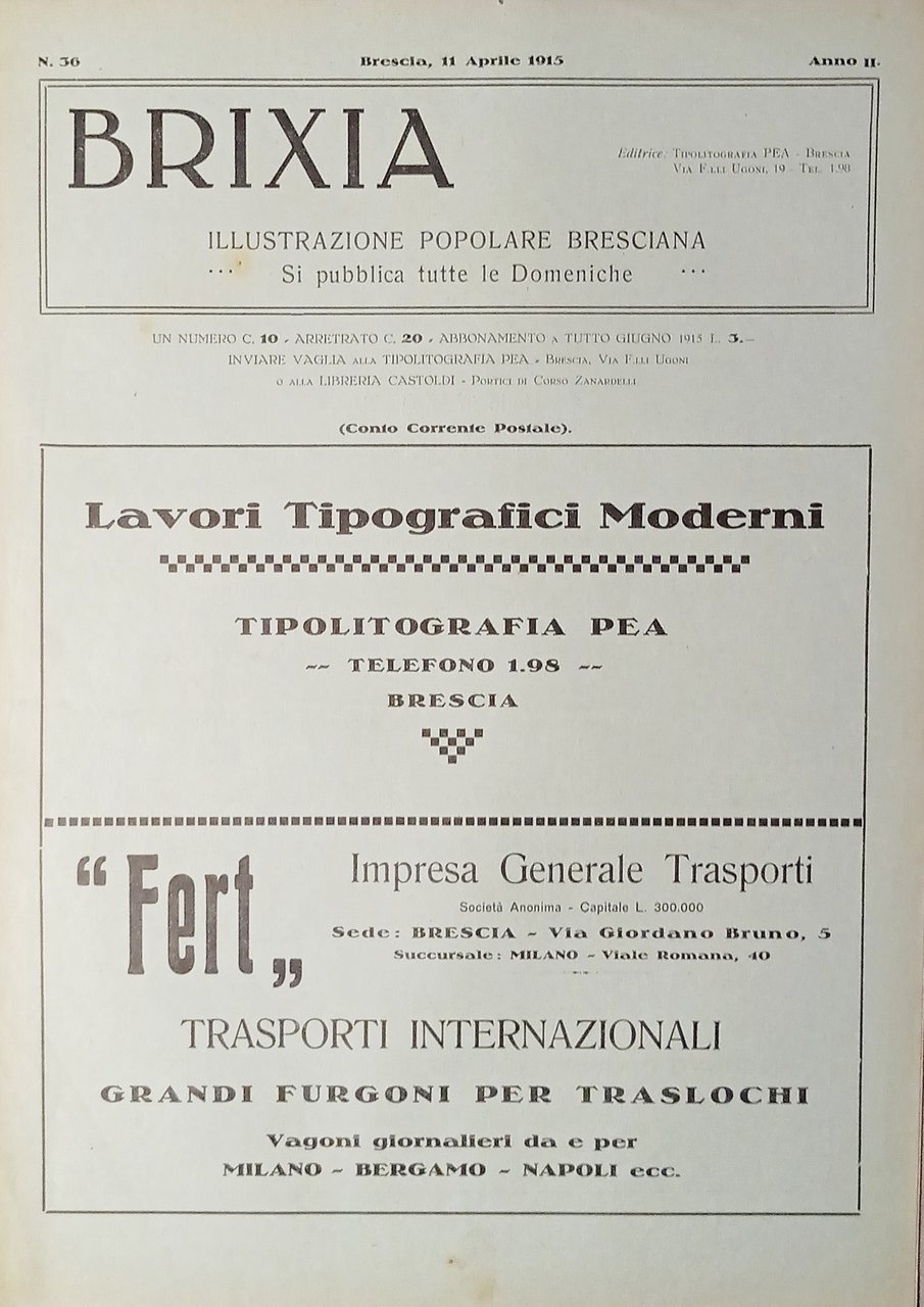 Illustrazione Popolare Bresciana - Brixia N. 36 - 1915 - … | Immagine principale
