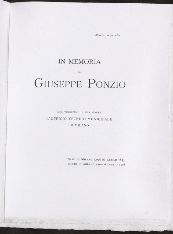 In memoria di Giuseppe Ponzio - L'Ufficio Tecnico Municipale di …