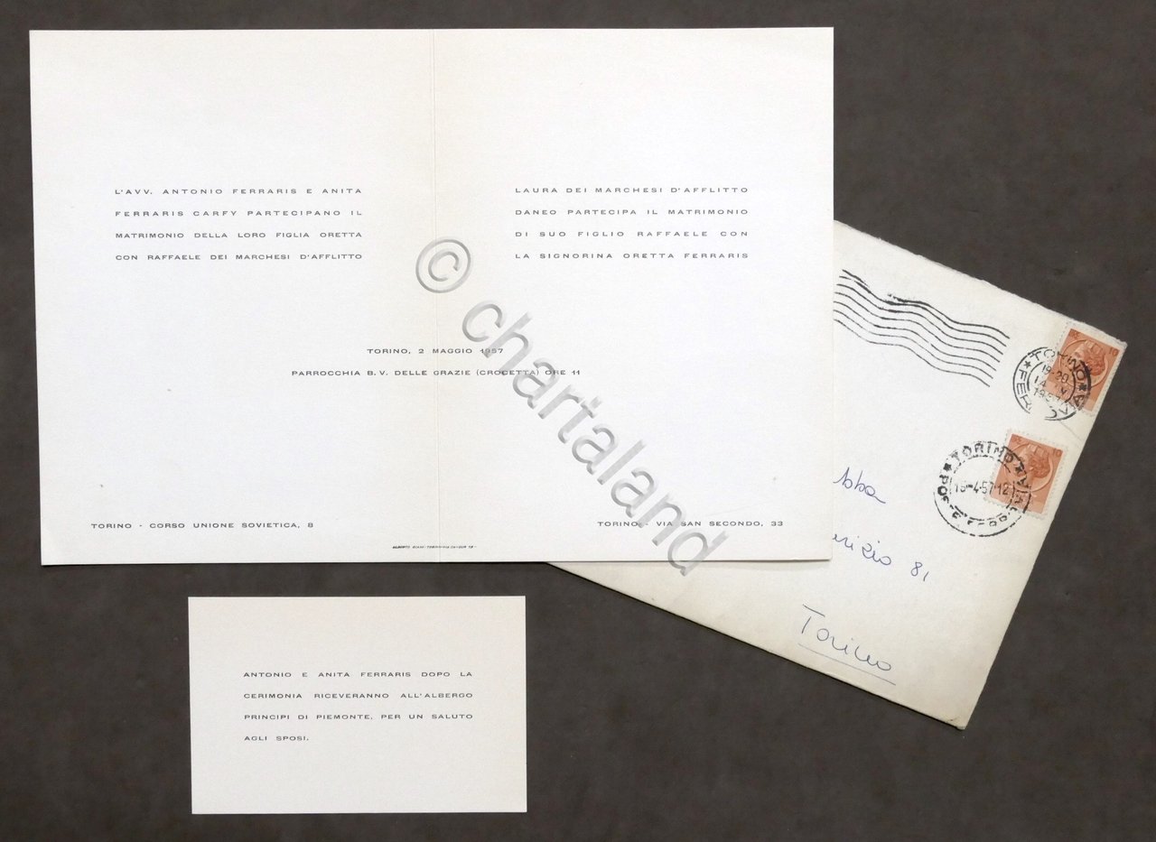 Invito Nozze Oretta Ferraris con Raffaelle dei Marchesi d'Afflitto - … | Immagine principale